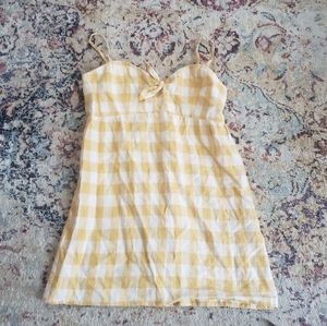Reformation Yellow and White Checkered linen mini Dress